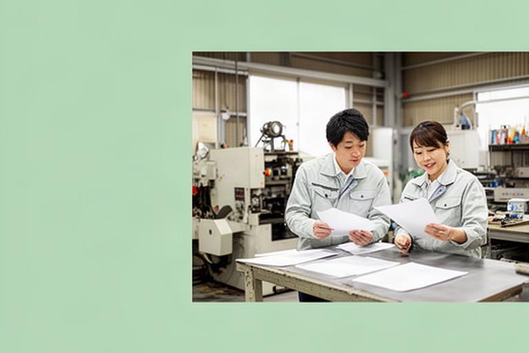 山梨県東部の小規模な製造現場で、経営者と採用担当者が求人内容を確認している様子